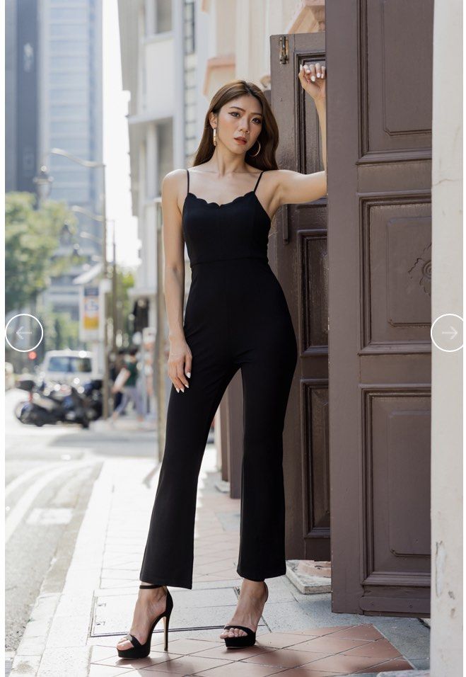 Black hot sale scallop jumpsuit