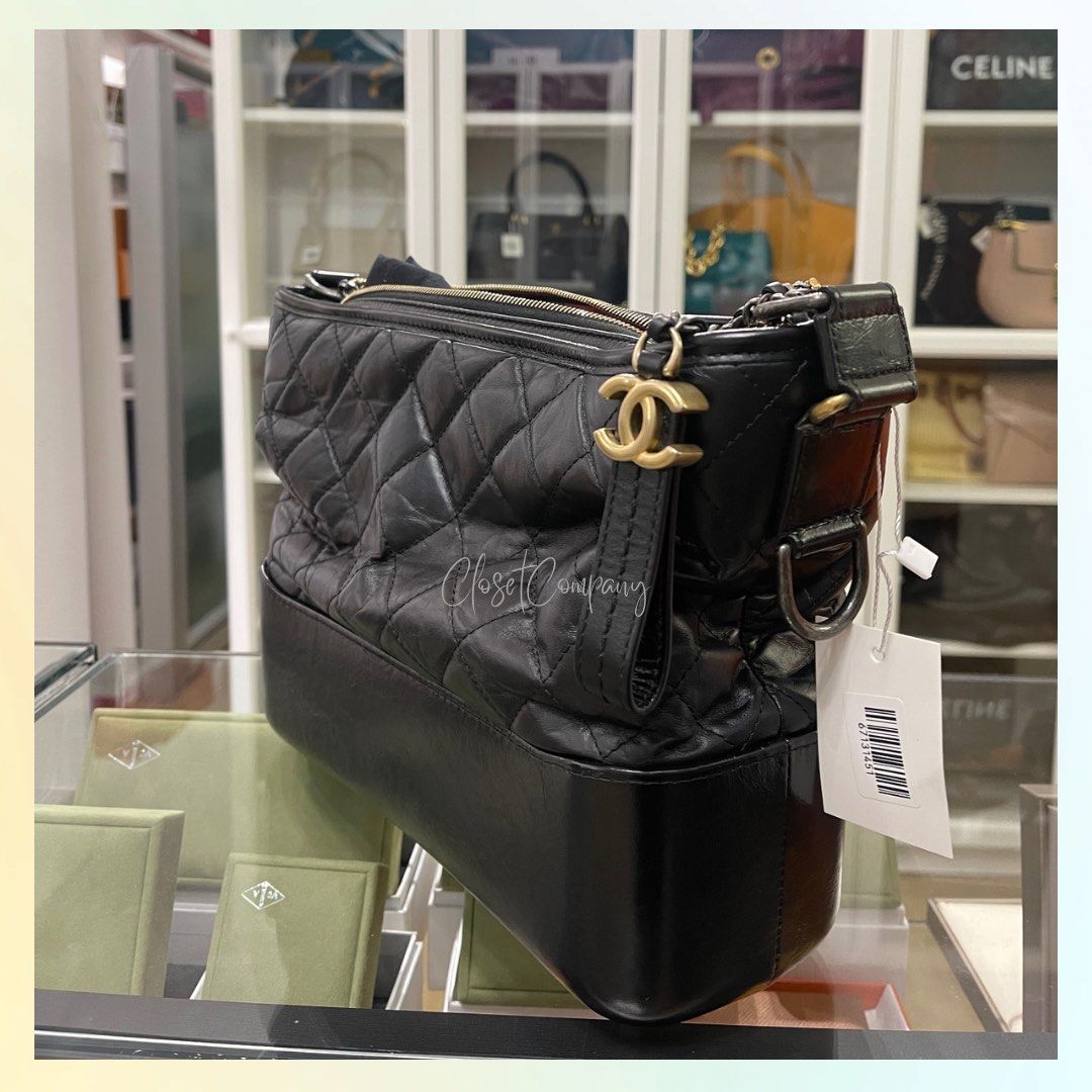 Chanel Gabrielle Medium Hobo Bag in Black Distressed Calfskin Leather &  mixed hardware (Series 25)