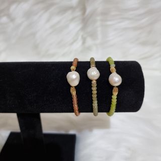 Citrine, Peridot, and Chrysolite with baroque pearl bracelets