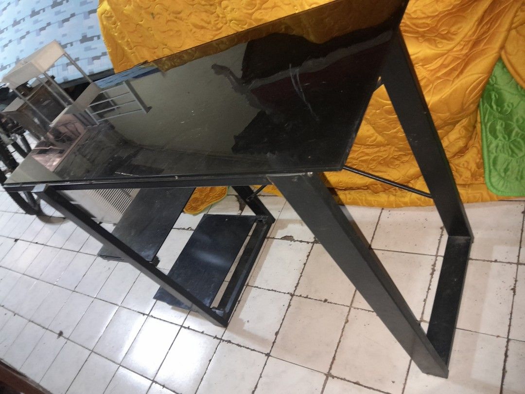 Computer glass table, Furniture & Home Living, Office Furniture
