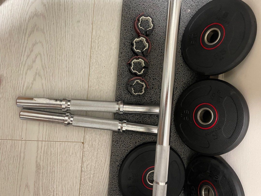 Decathlon barbell and weights (NO DELIVERY), Sports Equipment, Exercise
