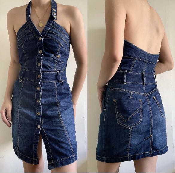 Y2K Denim halter dress (M/L)