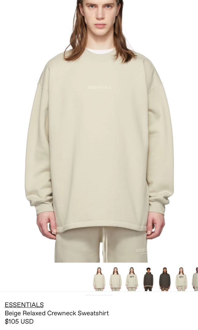 Essentials beige crewneck sweatshirt, Men's Fashion, Coats, Jackets and  Outerwear on Carousell