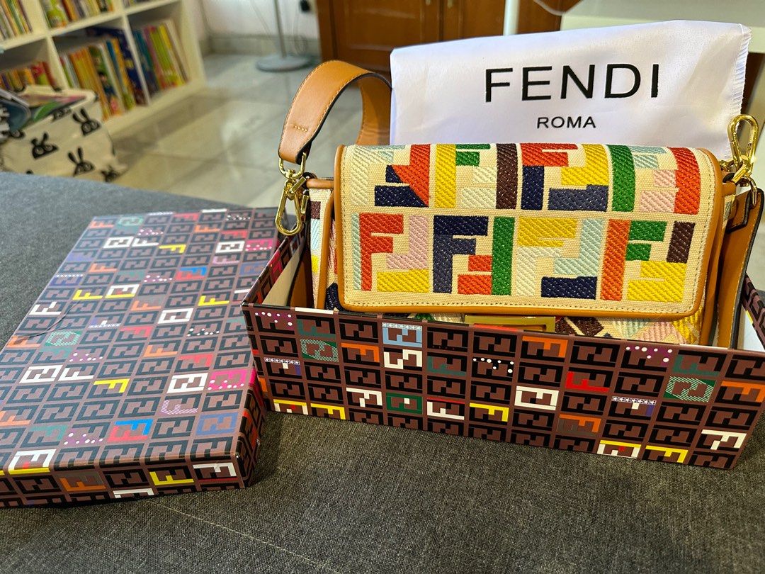 Fendi, Bags, Fendi Baguette Bag In Canvas With Embroidered Multicolor Ff  Fendi Monogram