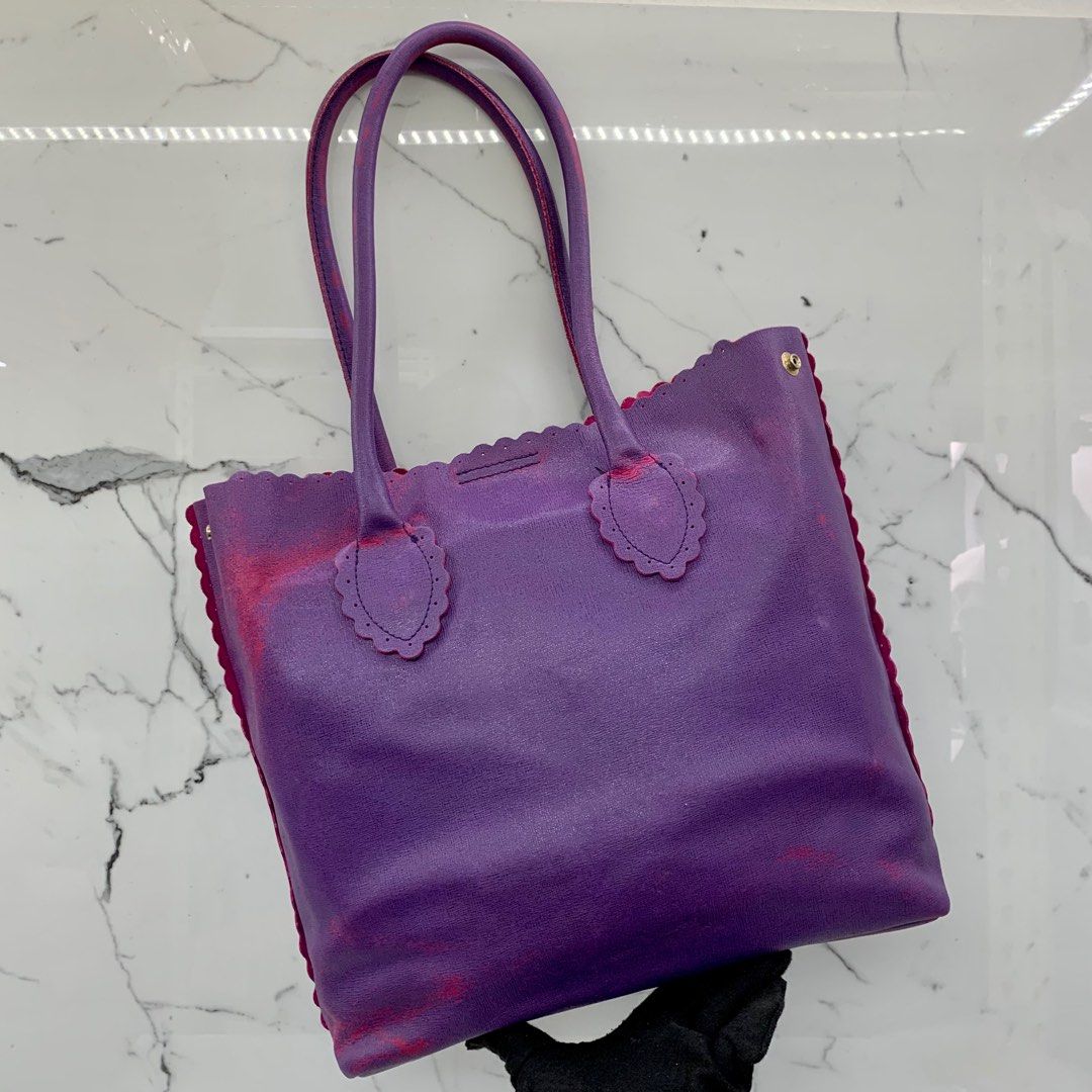 Purple leather tote discount bag