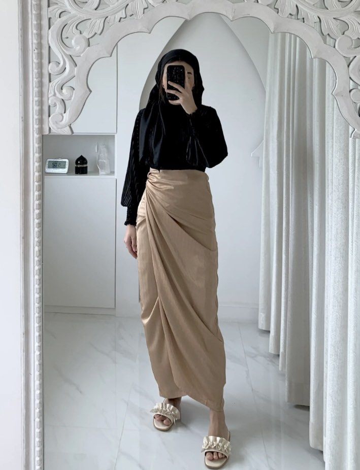 Happy Vibes Premium Satin Wrap Skirt Latte Women s Fashion Bottoms Skirts on Carousell