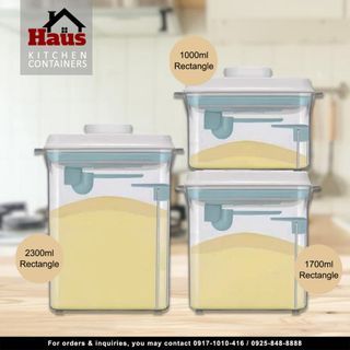 Haus Food Container Rectangle Airtight 1 Touch Button Clear with Spoon & holder 1000ml