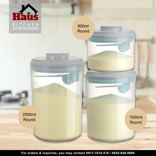 Haus Food Container Round Airtight 1 Touch Button 800ml