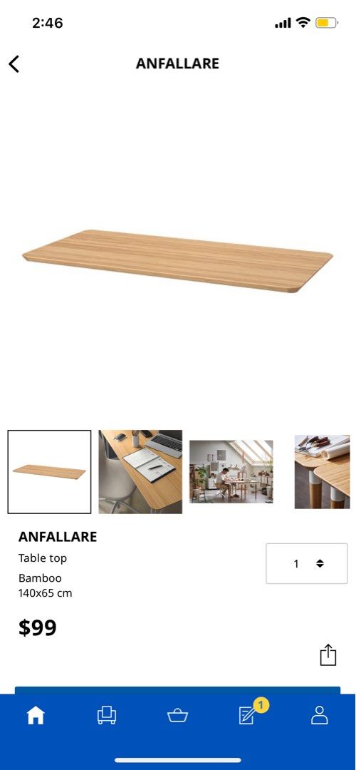 Ikea Anfallare bamboo table top (not wood), Furniture & Home Living