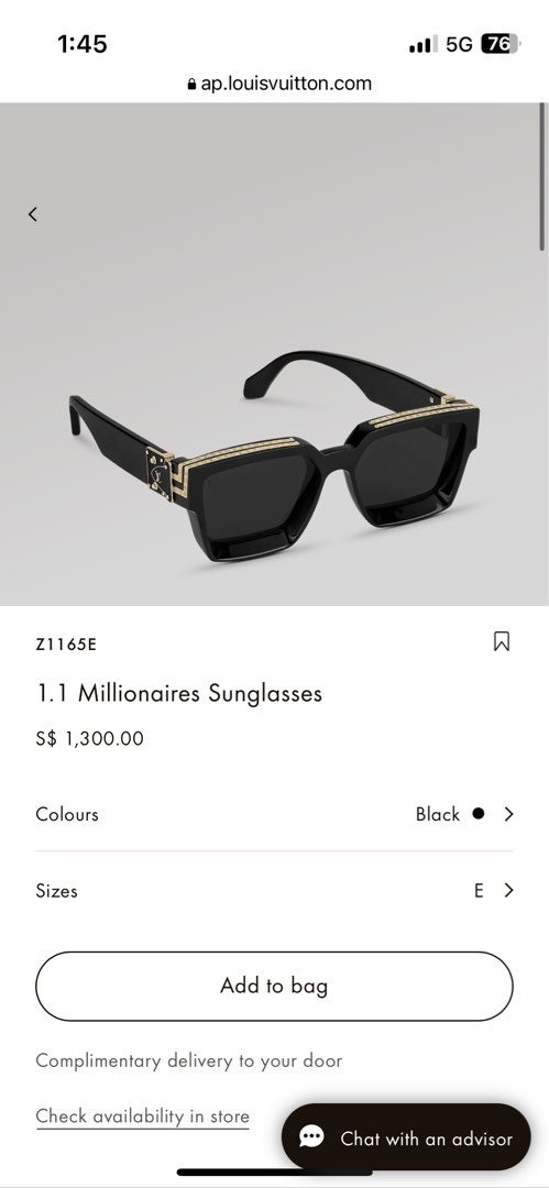 Louis Vuitton Sunglasses 1.1 Millionaire Z1165E Men'Accessories