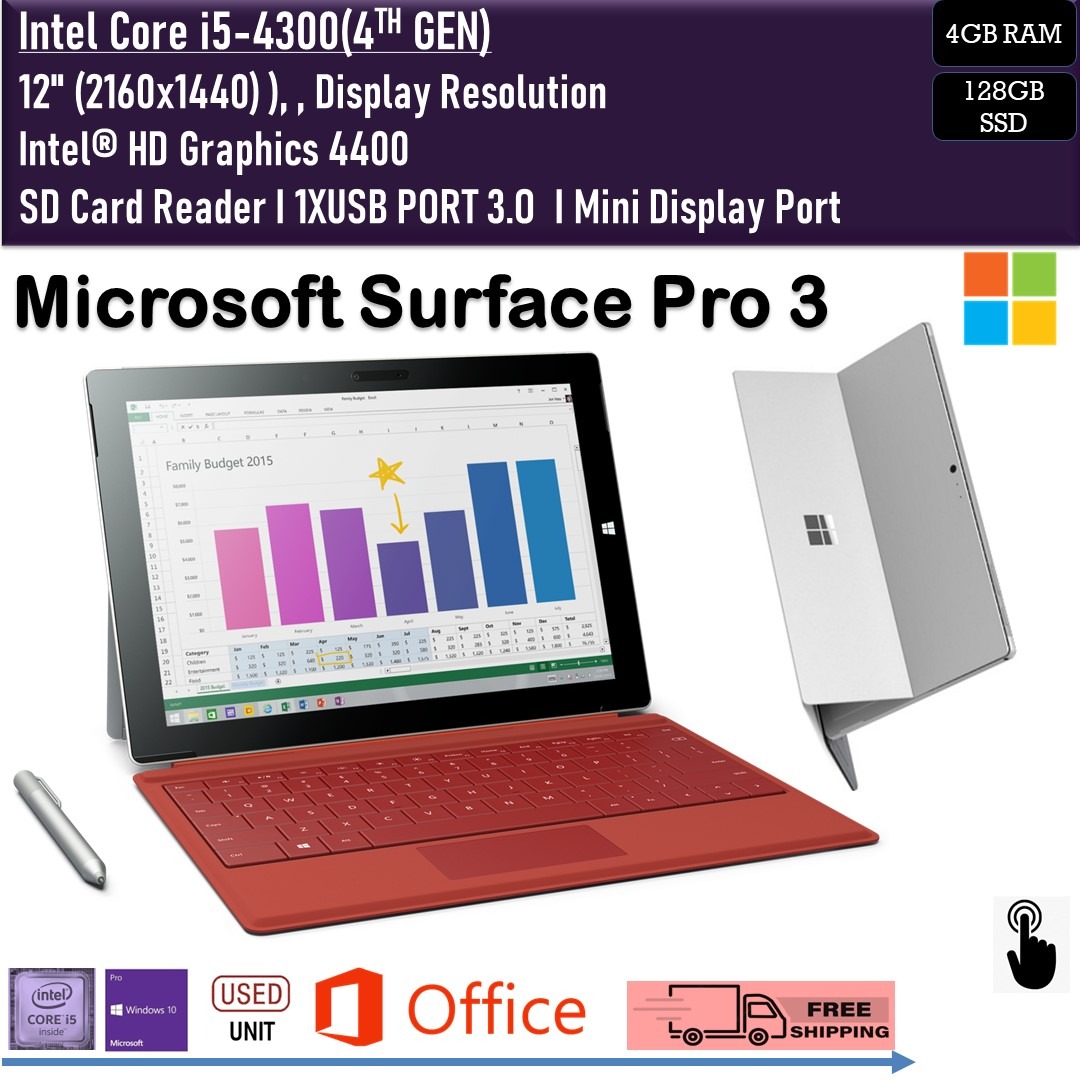 Microsoft surface Pro 3 4GBRAM-128GBSSD WITH ORIGINAL KEYBOARD