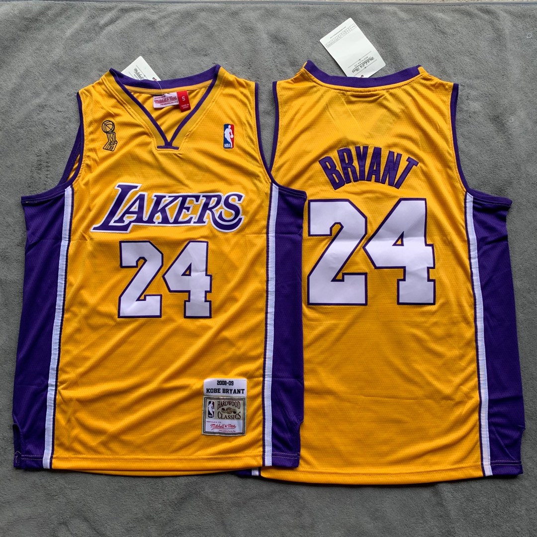 mitchell & ness NBA 背心冠軍黃色球衣刺繡波衫LA 湖人隊24號LAKERS
