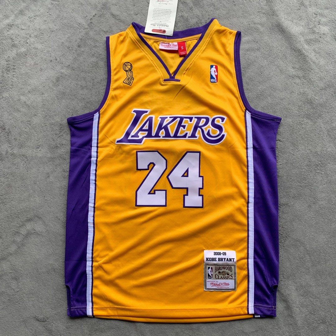 mitchell & ness NBA 背心冠軍黃色球衣刺繡波衫LA 湖人隊24號LAKERS