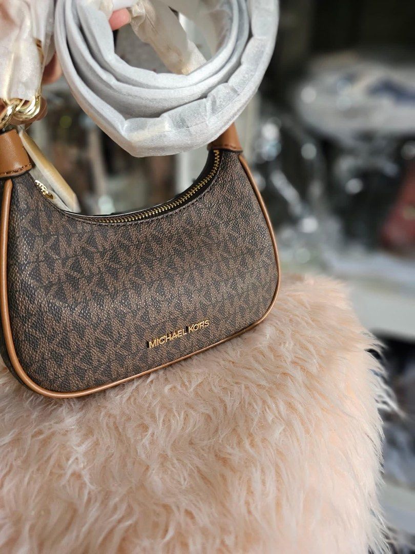 MK Cora Mini Zip Pouchette Brown, Luxury, Bags & Wallets on Carousell