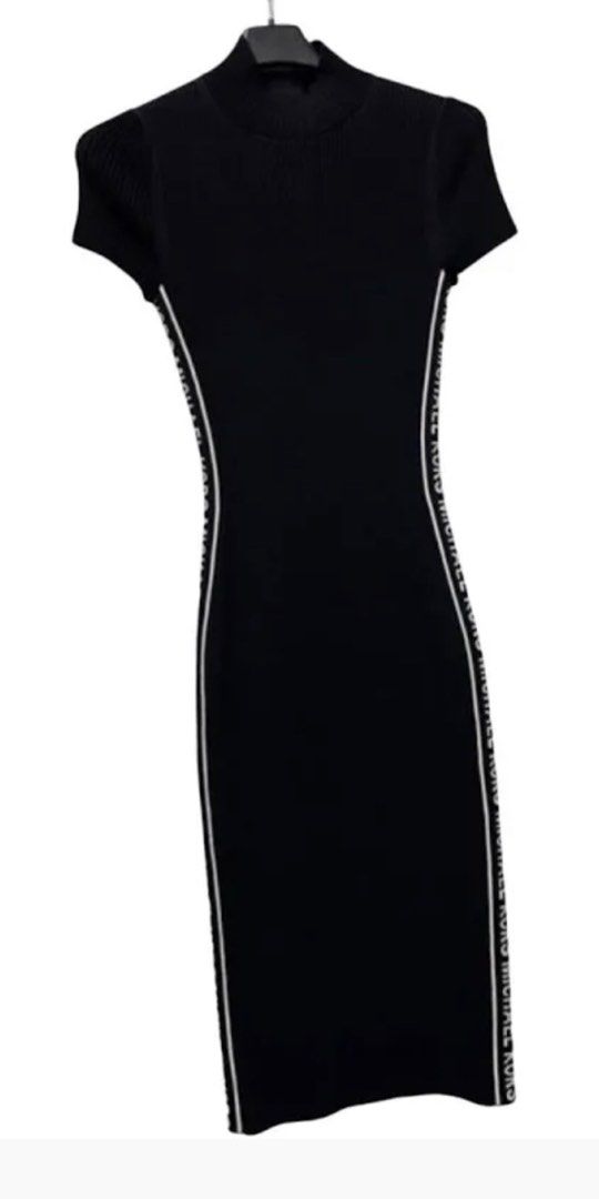 michael michael kors logo tape ribbed knit dress Michael Kors Logo Tape Ribbed Knit Dress in Black