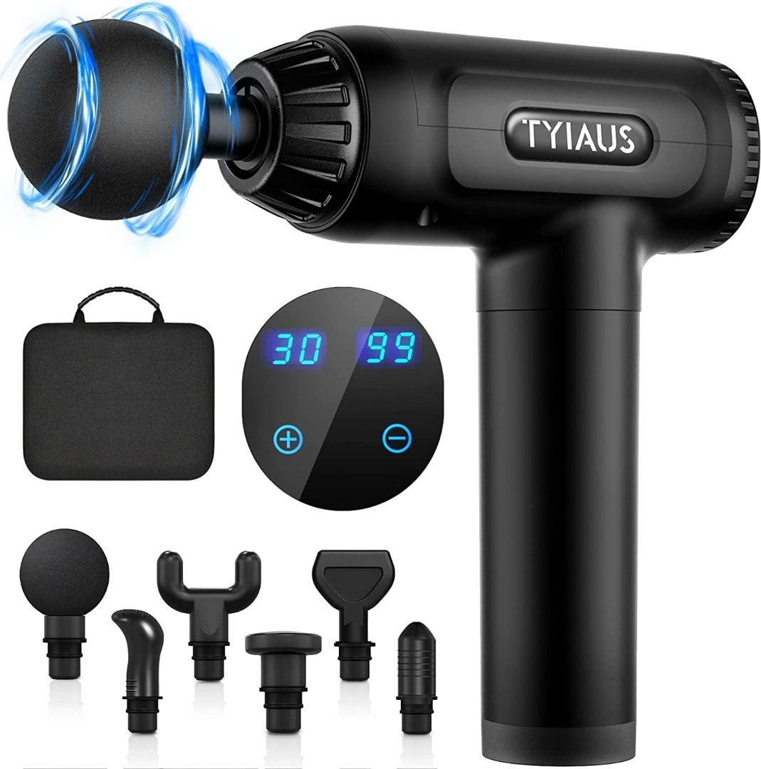 Muscle Massage Gun TYIAUS Massage Gun Deep Tissue 30 Speeds Powerful Percussion Massager Portable Muscle Gun 6 Massage Heads LCD Touch Screen