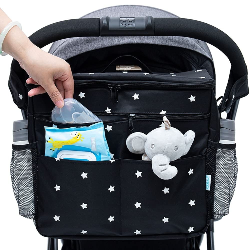 Pulli Universal Baby Stroller Bag Organizer with Insulated Cup Holders for  Moms On The Go. Diaper Storage, Secure Straps, Detachable Bag, Pockets for