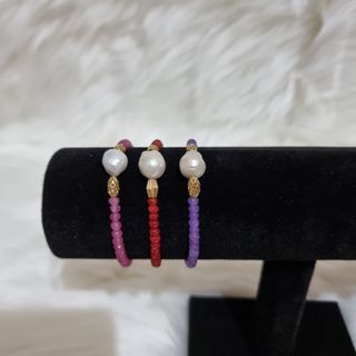 Pink topaz, Ruby, and Amethyst with baroque pearl bracelets