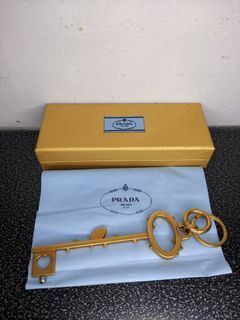 PRADA GOLD TONE FLOWER THORNS SKELETON KEY BAG CHARM