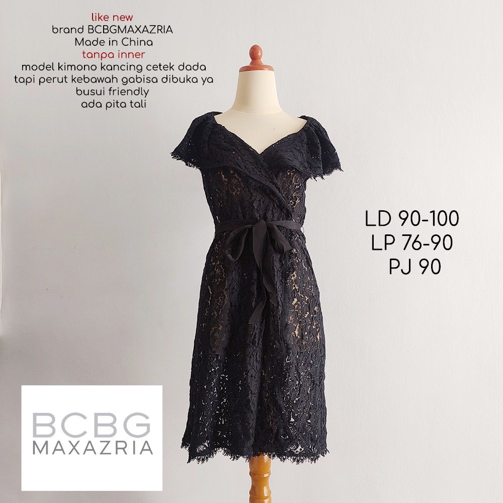 PREMIUM BCBGMAXAZRIA BCBG kimono black outer brocade brukat renda lace midi pesta party mewah branded hitam gothic busui friendly dress YS115155