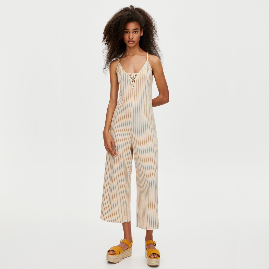 Pull and bear striped jumpsuit top