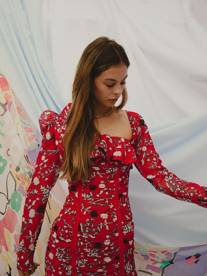 Self portrait red floral mini dress cheap