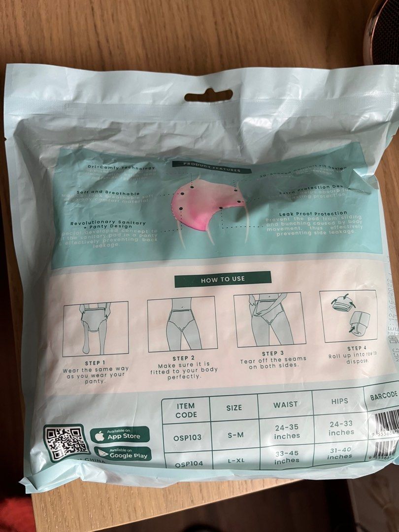 Shapee Overnite Sanitary Pants (S-M or L-XL), Beauty & Personal