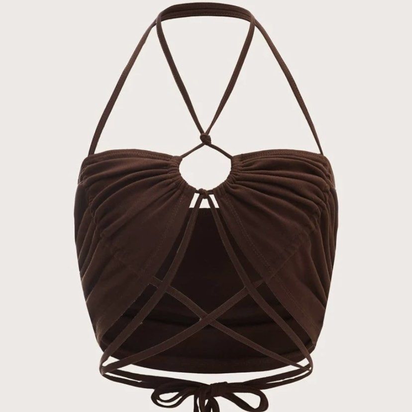 SHEIN Brown Crisscross Tie Backless Halter Top, Women's Fashion, Tops,  Sleeveless on Carousell