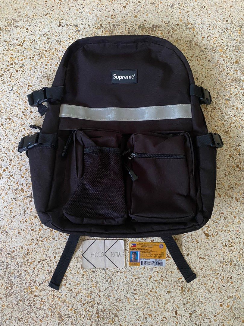 Supreme Backpack (Category: Backpacks) located in Badian. Submitted by choloknows (Listing ID 1228821714, Image 1). Description: Excellent to New Condition Pwede lagyan nang laptop Color rate: 9.5/10 Dimension: 15 W x 19 L No issue Need wash 1500 + sf.