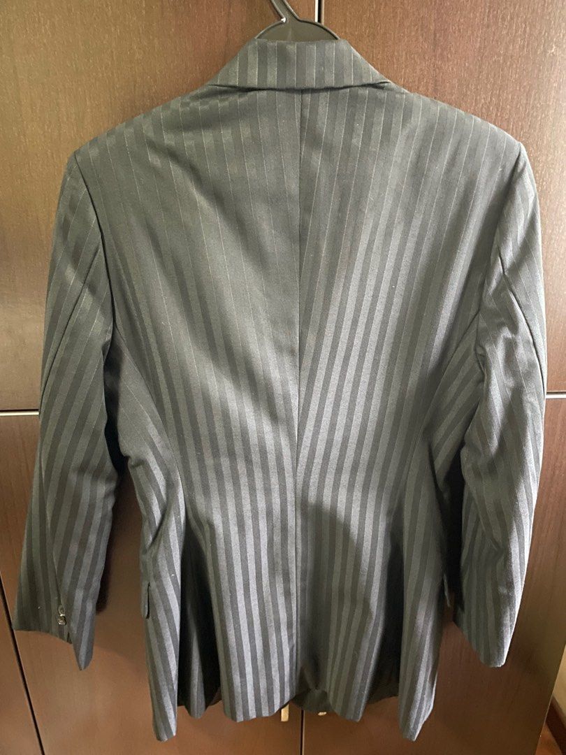 Tailor jacket (Category: Coats, Jackets and Outerwear) located in Singapore. Submitted by fatbearw (Listing ID 1228831982, Image 3). Description: Pin strip jacket tailored in Bangkok with good material. Working pockets. Tapered back to give nice waist line. Fits L.