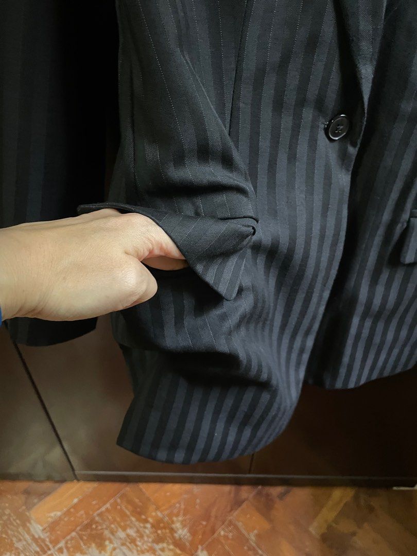 Tailor jacket (Category: Coats, Jackets and Outerwear) located in Singapore. Submitted by fatbearw (Listing ID 1228831982, Image 2). Description: Pin strip jacket tailored in Bangkok with good material. Working pockets. Tapered back to give nice waist line. Fits L.