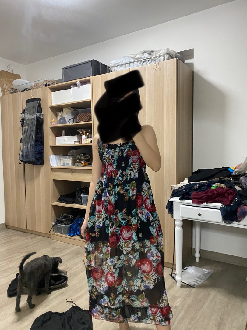 Vintage Black Chiffon Short Sleeve Dress with Square Collar main image 1