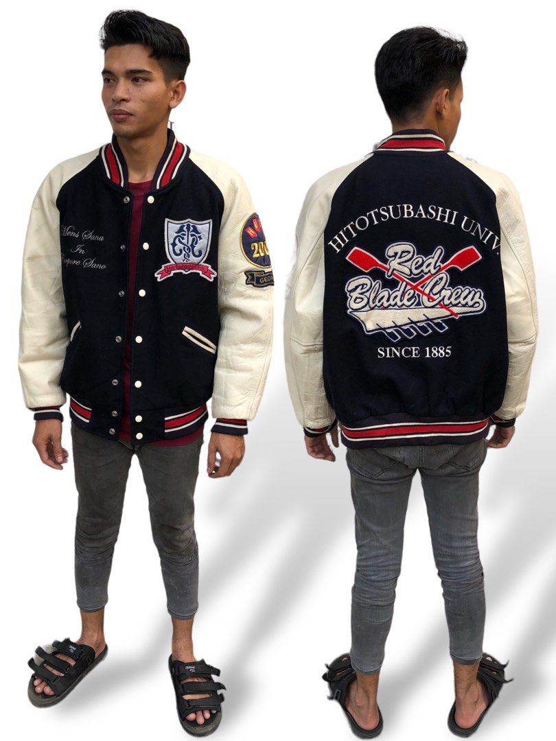 Vintage Janjac Red Blade Crew Leather Sleeve Varsity Jacket, Men's ...