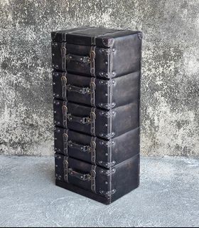 Vintage style P.U Black Leather Drawer

L 16 inches
W 12 
H 37