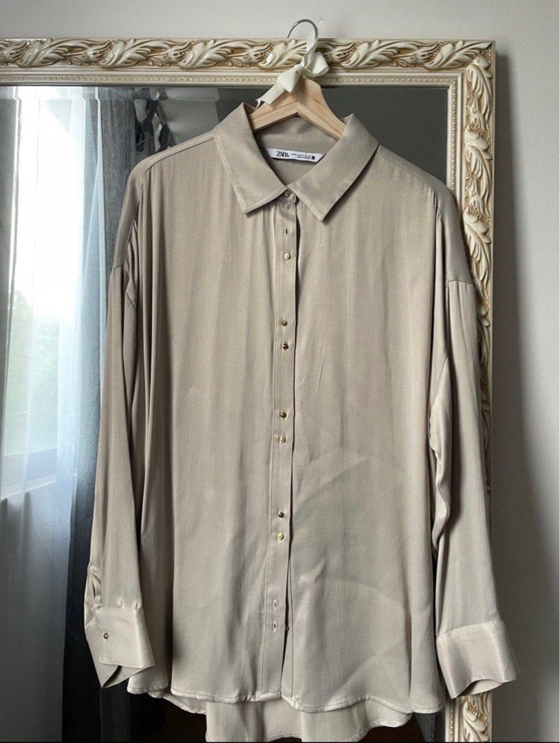 Xl zara satin shirt, Women's Fashion, Tops, Shirts on Carousell
