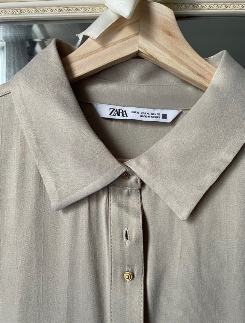 Xl zara satin shirt, Women's Fashion, Tops, Shirts on Carousell