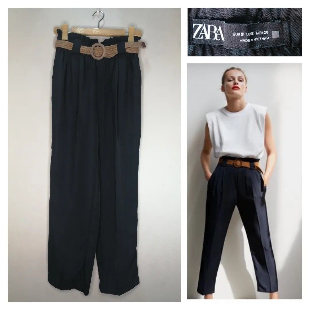 Zara high waisted trousers w belt, Women's Fashion, Bottoms, Other Bottoms  on Carousell