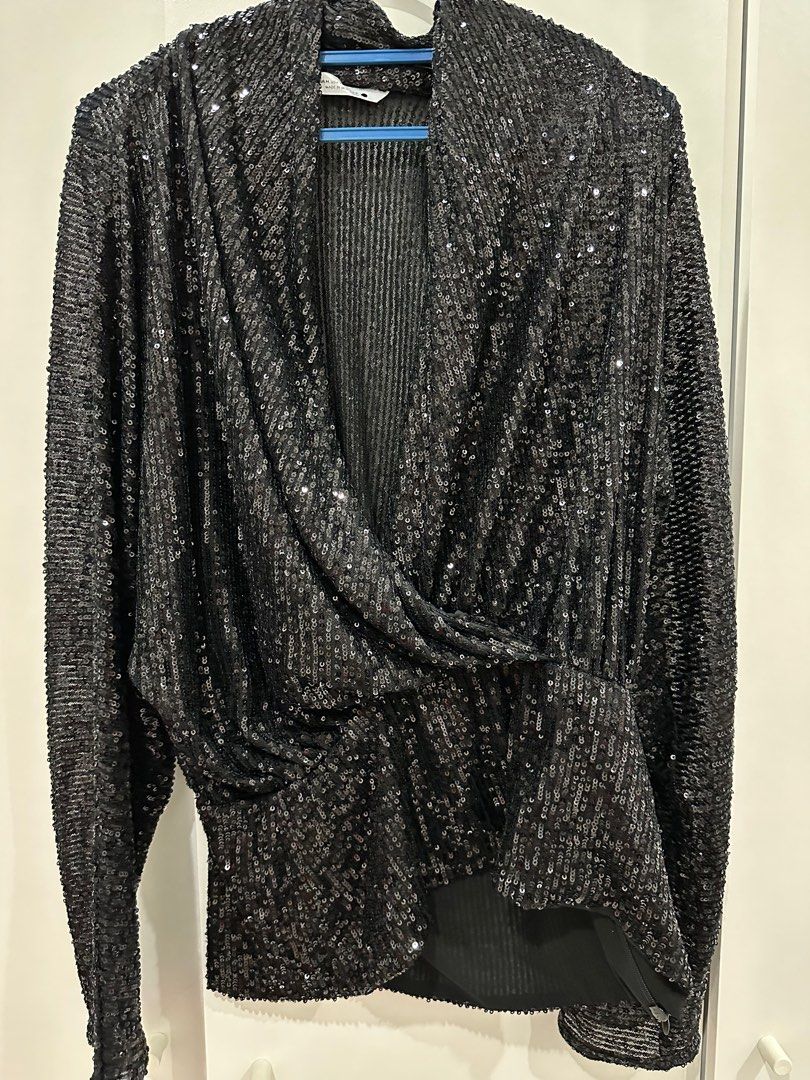 Zara draped sequin blouse top