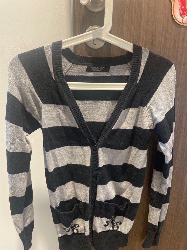 American eagle outfitters grey and navy blue stripe cardigan