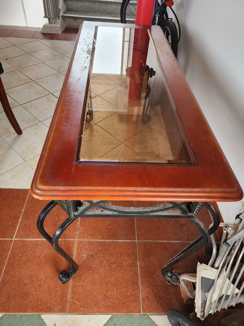 Antique glass table with wrought iron legs, Furniture & Home Living, Furniture, Tables & Sets on