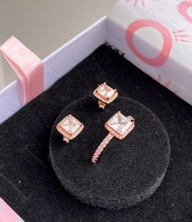 🌟BIG SALE PANDORA AUTH SQUARE ELEVATED  RING AND STUD EARRINGS SET