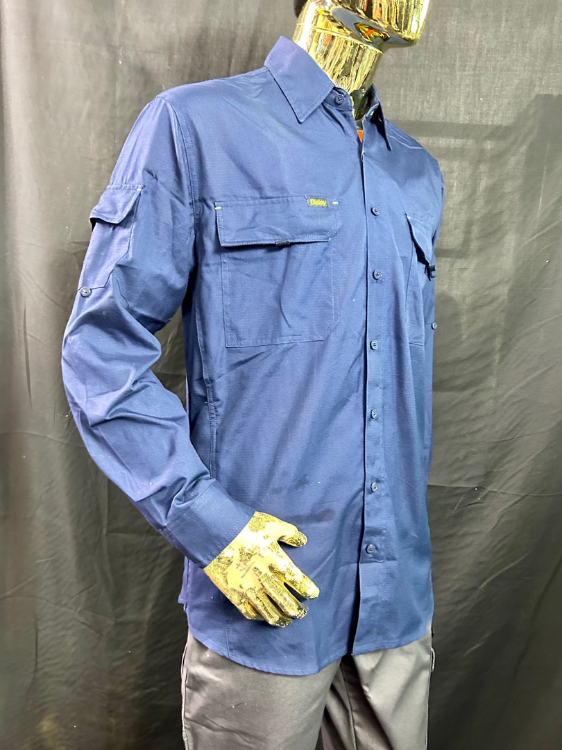 Bisley work shirt (navy) Rip Stop Weaving, Men's Fashion, Tops & Sets ...