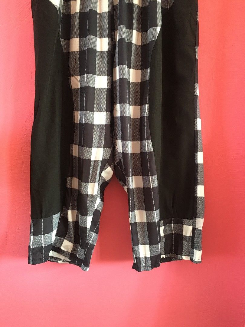 Black & White Checkered Elastic Waist Pants main image 0