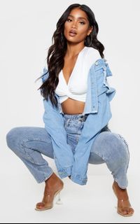 BN SLINKY LONG SLEEVE TWIST FRONT CROP TOP In White