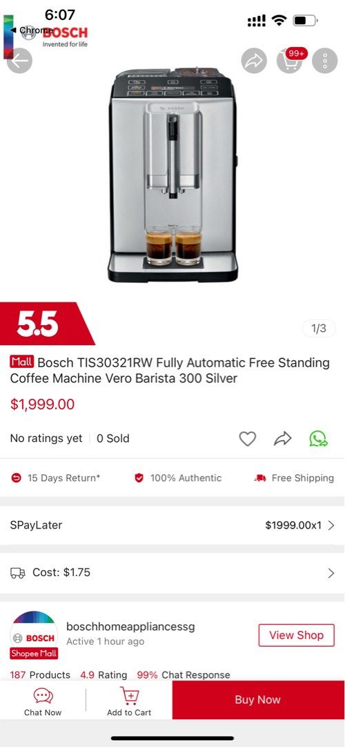 Bosch Verocup Fully Automatic Coffee Machine, TV & Home Appliances