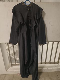 Brand new black cotton modest long sleeve batik trimmings open front
