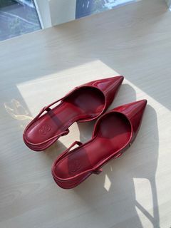 SALE Sepatu Button Scarves Heels Red 👠