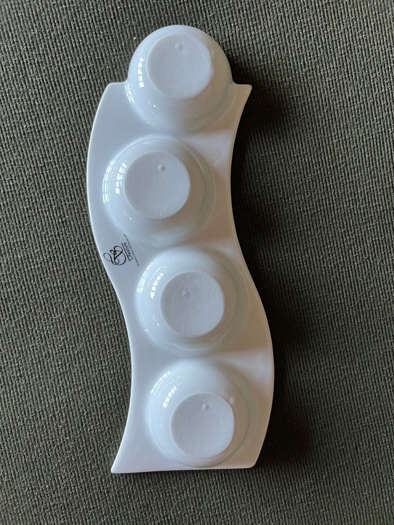 Ceramic Snack/Sauce Platter (Category: Other Kitchenware & Tableware) located in Pasig City. Submitted by mgot11 (Listing ID 1228913890, Image 2). Description: Ceramic Snack or Sauce Platter Elegant 4 compartment Brand New, no box Microwave/Oven/Dishwasher Safe Size: 4x13 inches Sf c/o buyer .