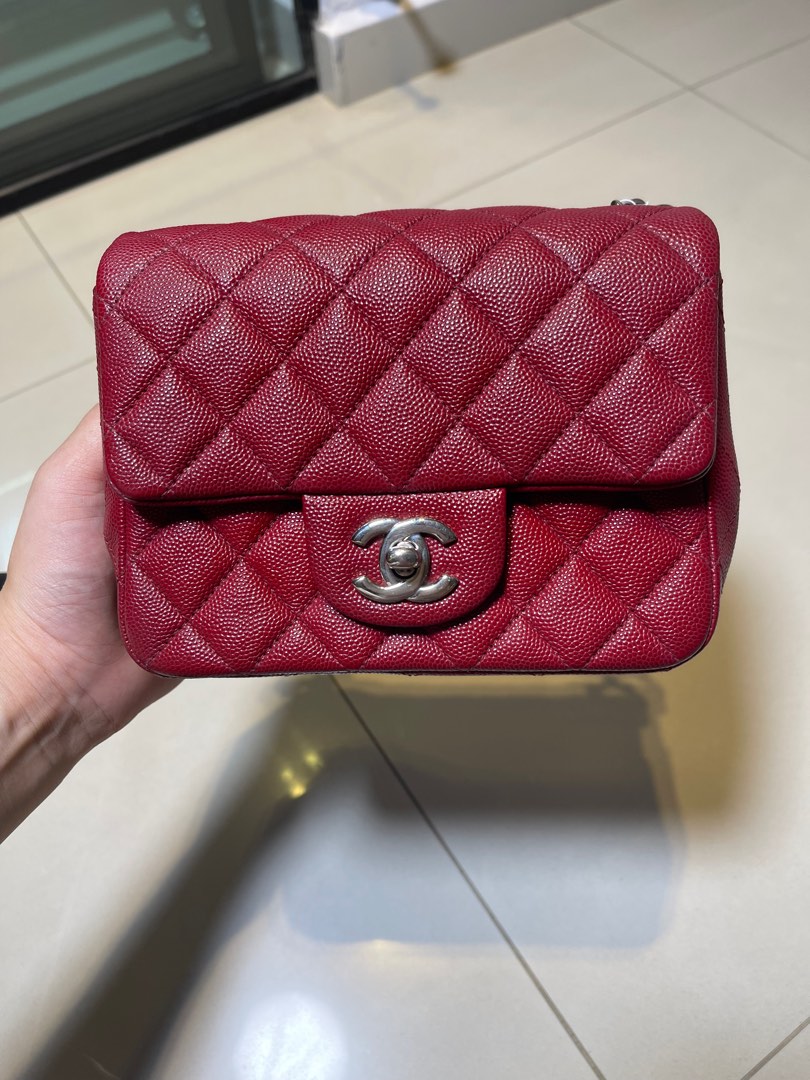 Chanel Mini Rectangular Flap Bag Red Caviar Silver Hardware