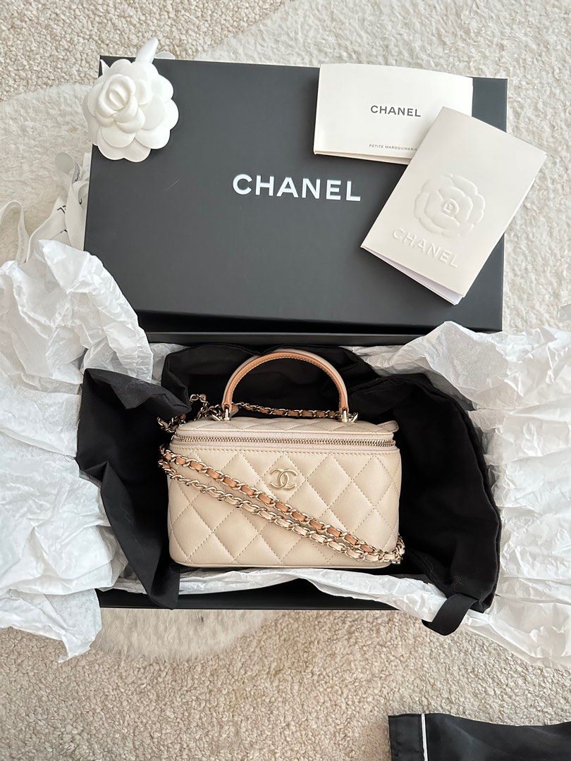 Chanel Light Beige Quilted Caviar Large Coco Top Handle Flap Bag